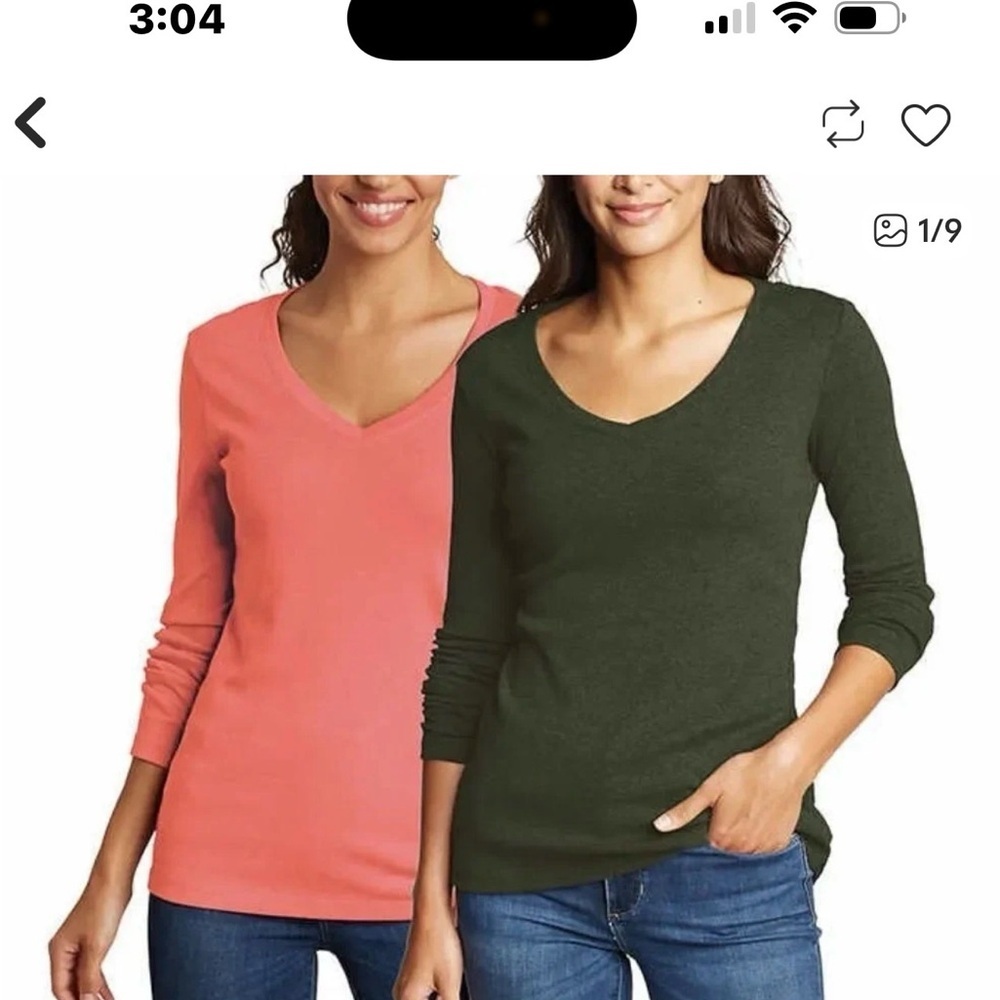 NWT - Eddie Bauer Long Sleeve V-Neck Coral Tee - (sz XLg)